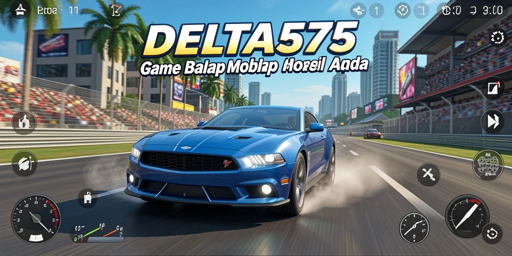 Tampilan gameplay balapan seru dalam DELTA575 dengan berbagai mobil dan trek menarik.