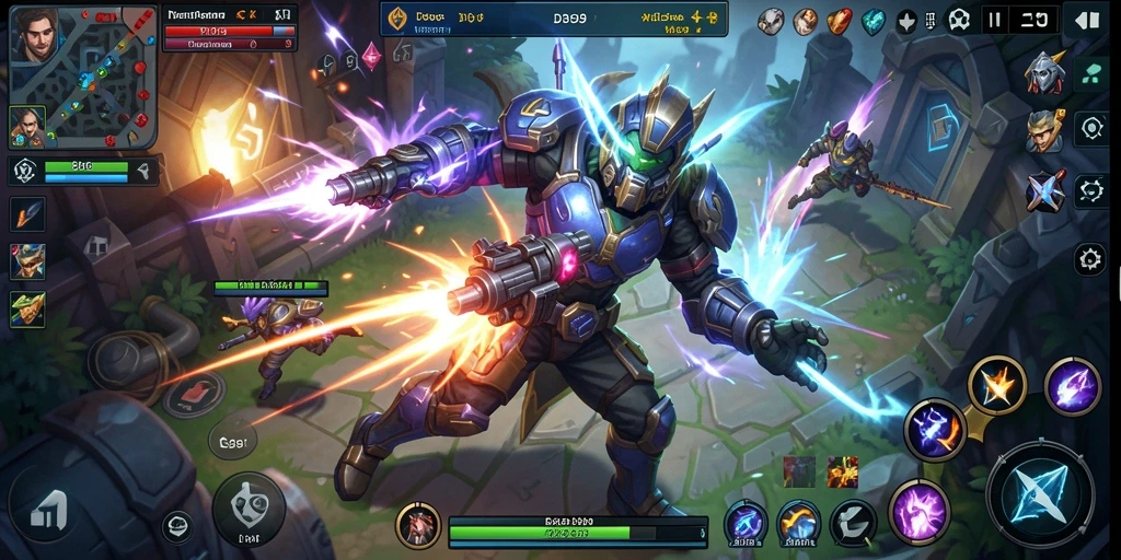 Tampilan gameplay intens dari DS99 di arena pertempuran MOBA.