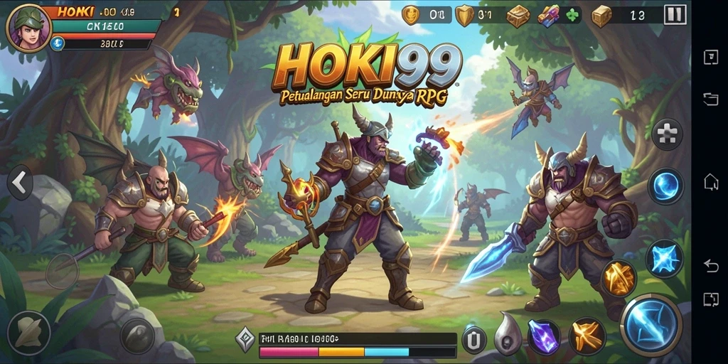Tampilan aksi intens dalam HOKI99 yang menampilkan pertarungan karakter RPG.