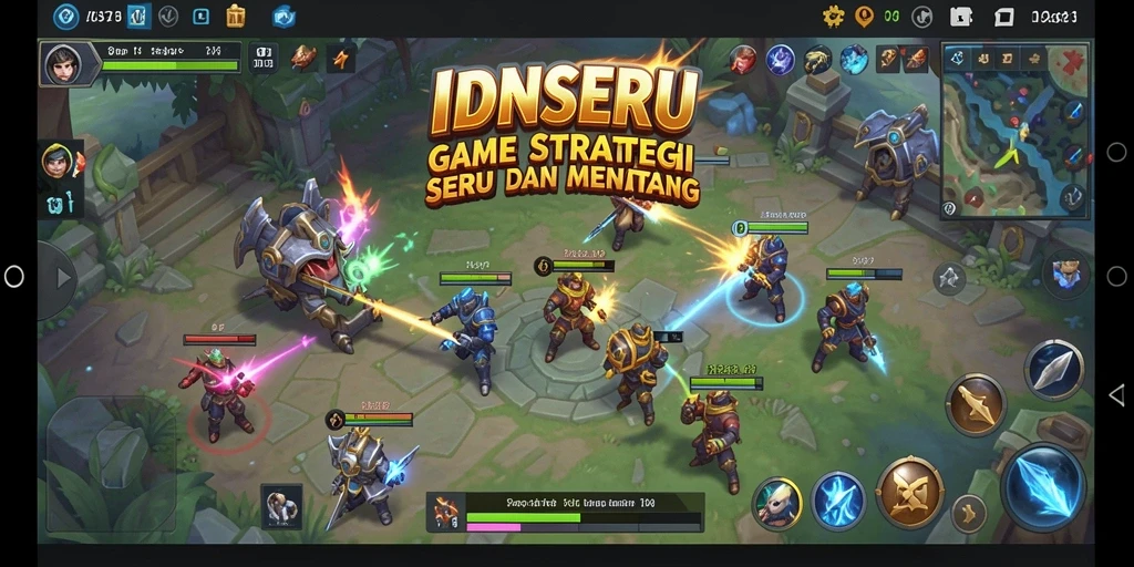 Screenshot IDNSERU menampilkan aksi pertempuran strategi yang seru.