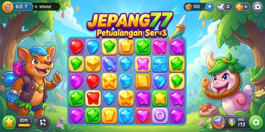 Screenshot gameplay JEPANG77 yang menampilkan aksi Match-3 yang seru.