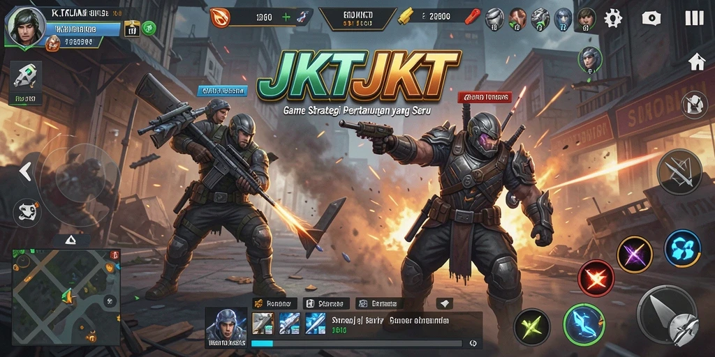 Tangkapan layar gameplay JKTJKT menampilkan strategi dan pertarungan yang seru.