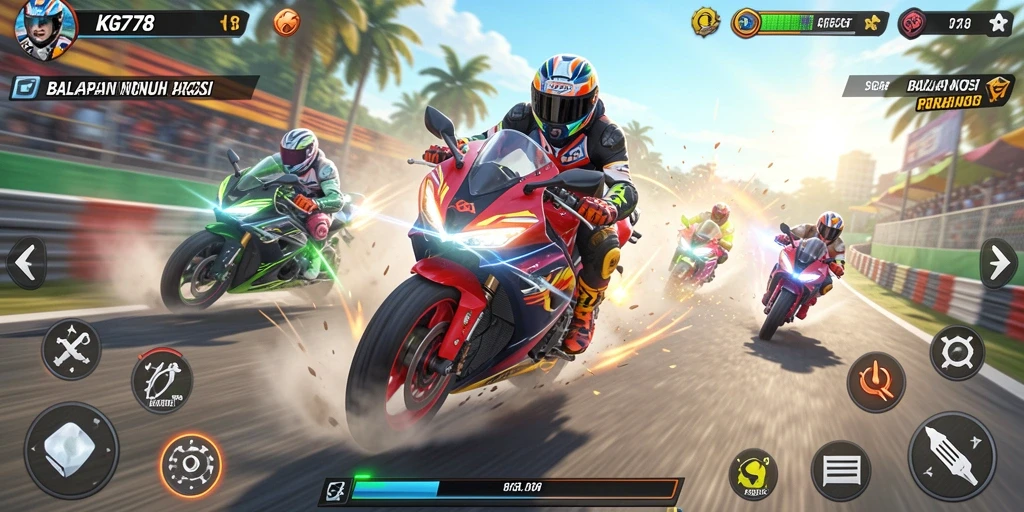 Tampilan gameplay seru di KG778 dengan aksi balapan motor.