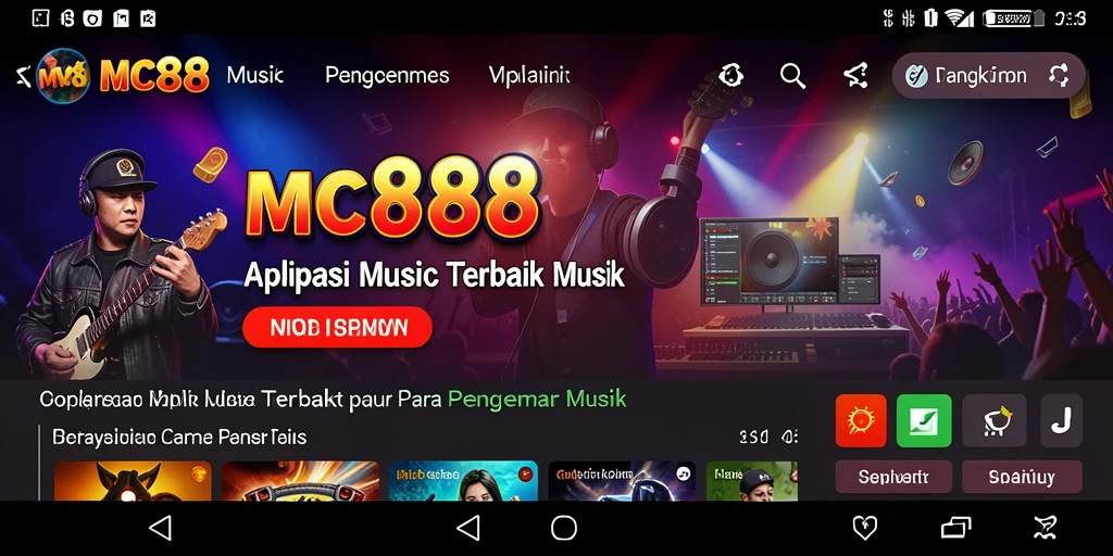 Screenshot gameplay MC888 yang menampilkan antarmuka musik yang interaktif.